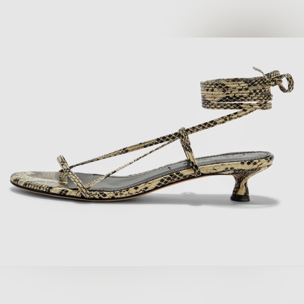 Aeyde PAIGE Snake Print On Goat Leather Kitten Heel Sandals Size 38 EU / 8 US